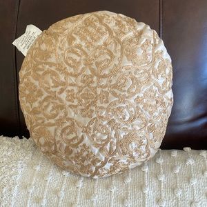 Vintage domain round gold pillow w/ gold embroidery